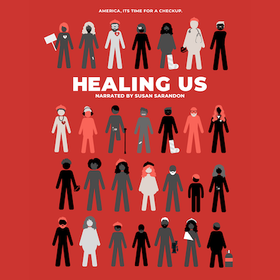 A bunch of people in a row of various backgrounds and ailments together say "America, It's time for a Check Up."